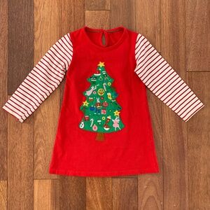 Toddler Girls Red Christmas Tree Cotton Appliqué Dress 4T